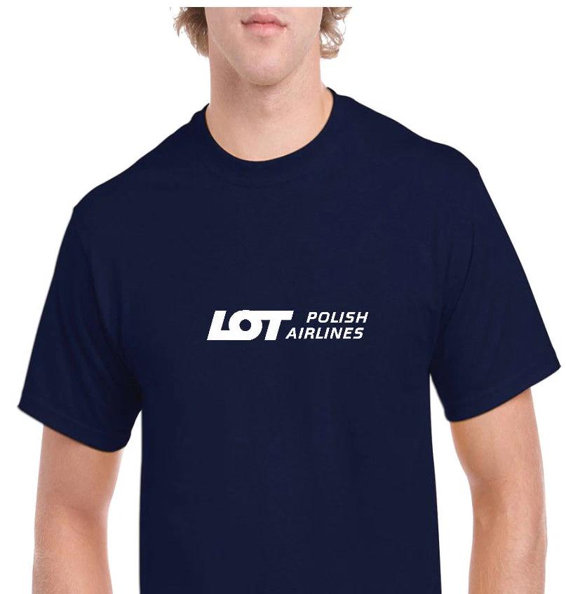 LOT Polish Airlines White Logo Aviation Navy Blue Cotton T-Shirt S