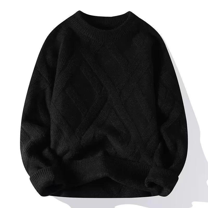 Men's Winter Cable Knit Sweater: Casual, Solid Color, Light Mature Style, Round Neck Pullover.