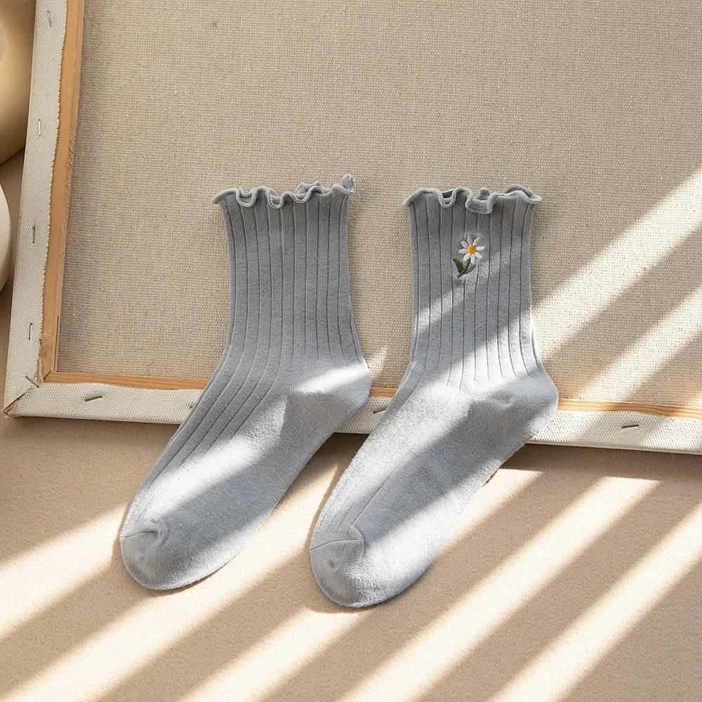 Women Socks Japanese Korean Style Cartoon Flower Rabbit Harajuku Cute Kawaii Mid Tube Breathable Casual Short Cotton Socks