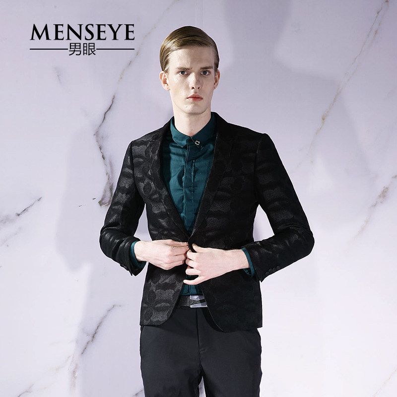 Menseye Casual Wedding Black Embroidered Suit