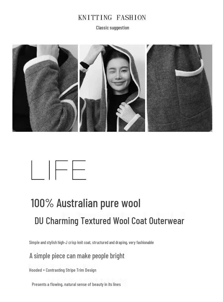 Women's 100% Wool Mid-Length Korean Style Hooded Overcoat - 2026 Premium Cardigan.
