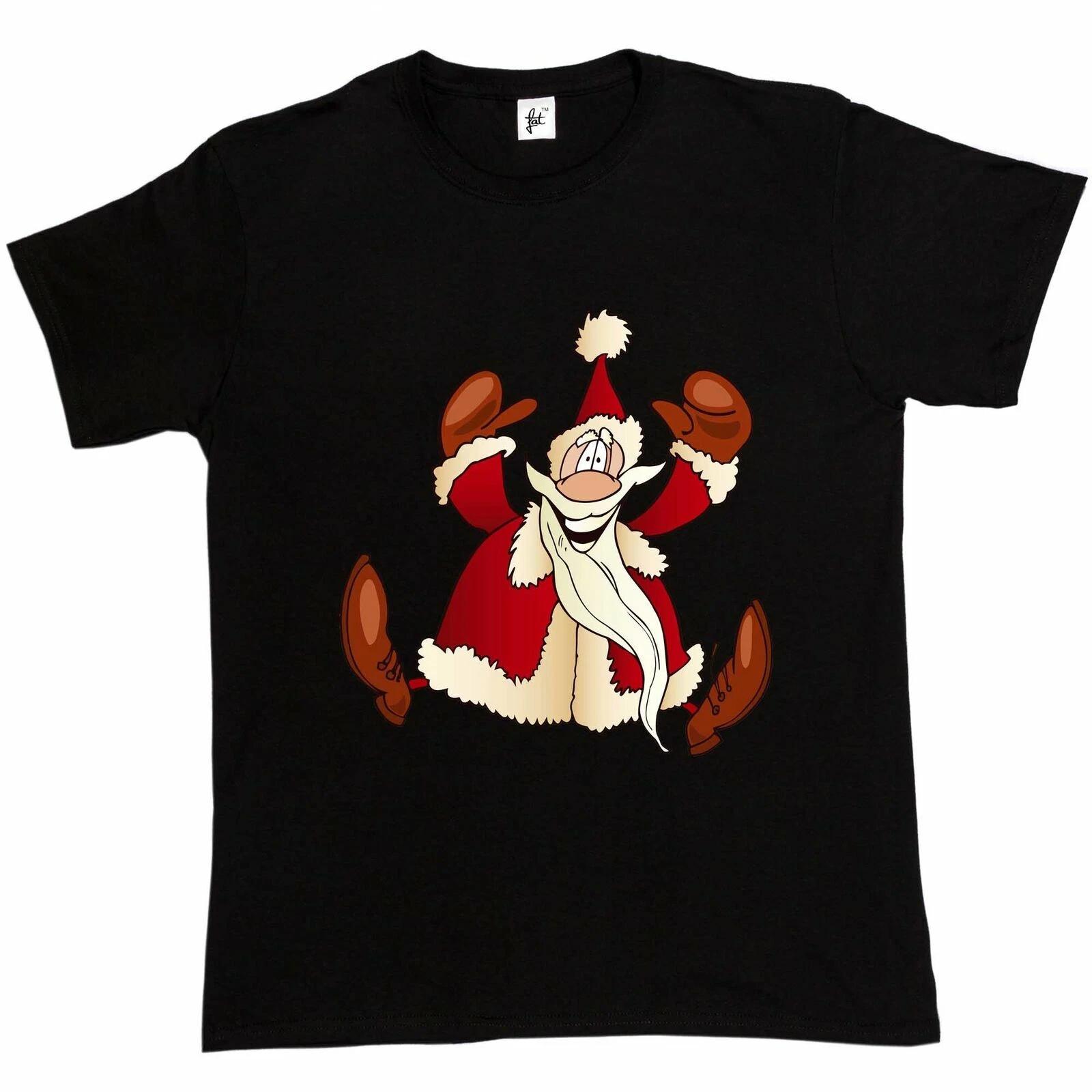Santa Happy and Jumping for Joy Father Christmas Mens T-Shirt L