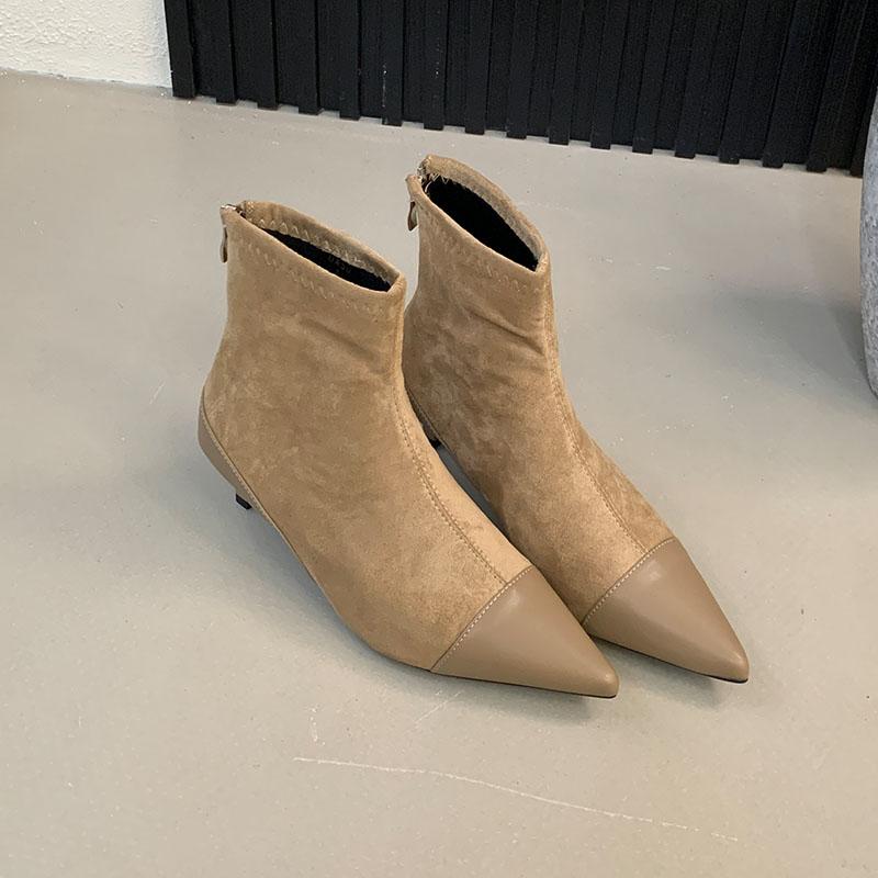 Módní dámské špičaté moderní dámské kotníkové boty s nízkým podpatkem boty módní semišové dámské krátké boty zipy boty lodičky