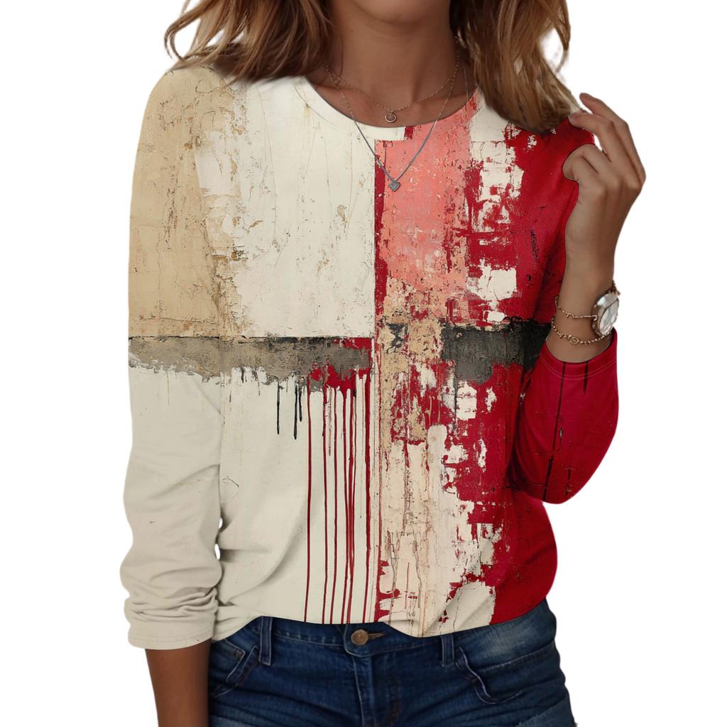 Women's Long Sleeve Casual Pullover Sweatshirt Halloween Ghost Pattern Round Neck Top Lightweight Comfortable Fit
