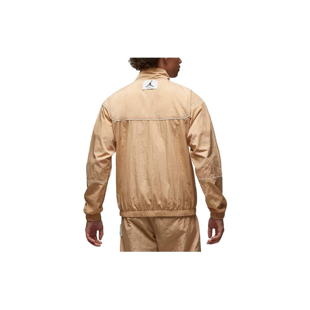Jordan Solid Color Brand Logo Zip Stand Collar Pocket Jacket Men jackets Beige DV7624-277