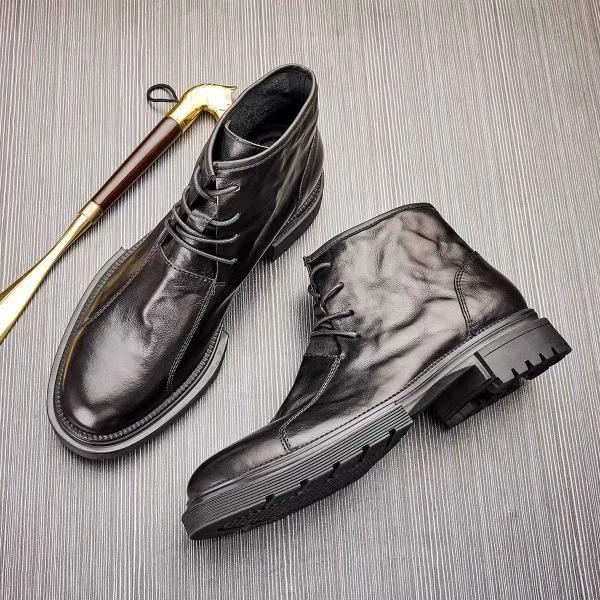 Autumn and winter velvet medium leather Martin boots flow boots blue British casual leather boots men