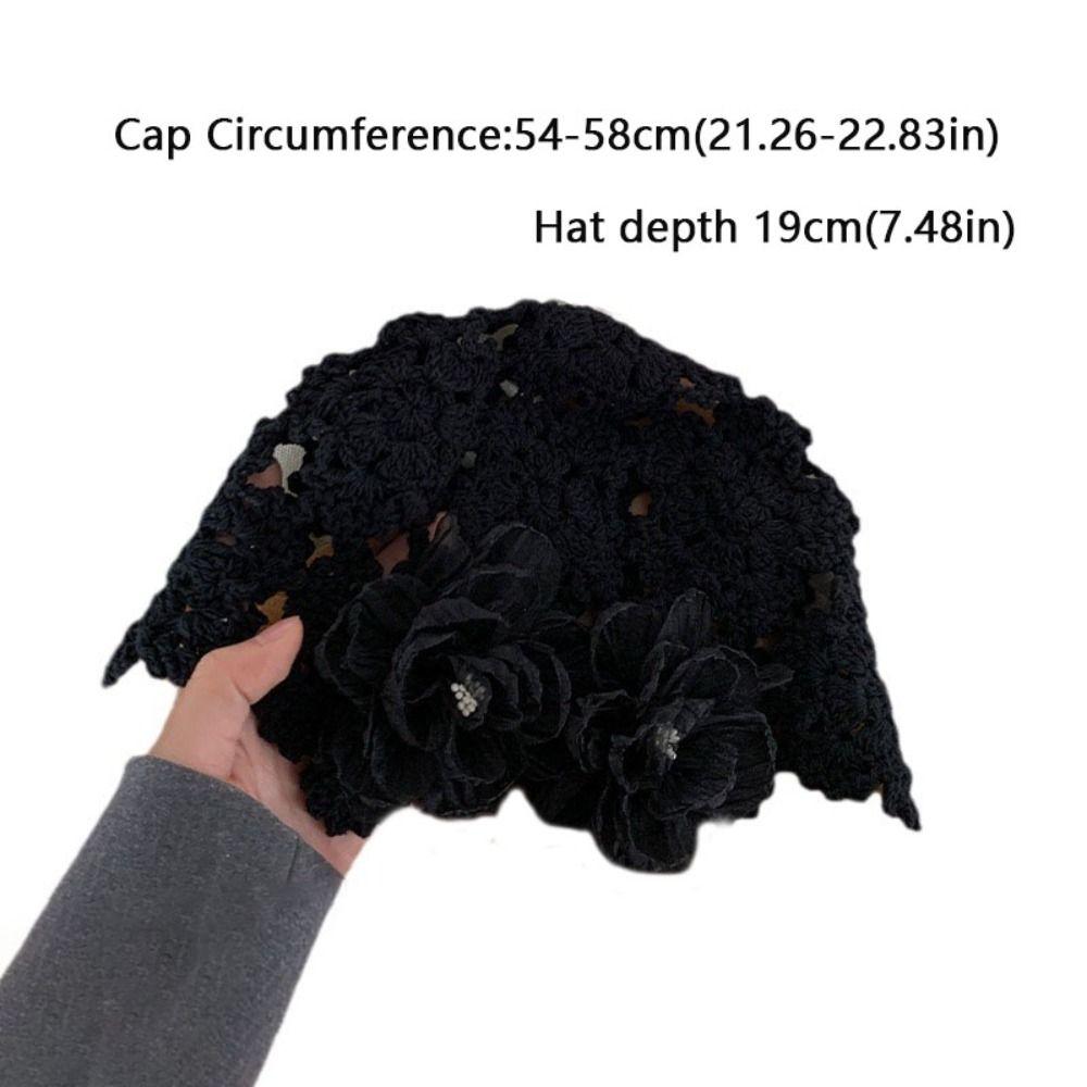 Flowers Beret Cap Lace Hand Woven Yarn Cap Casual Skullies Hat Autumn