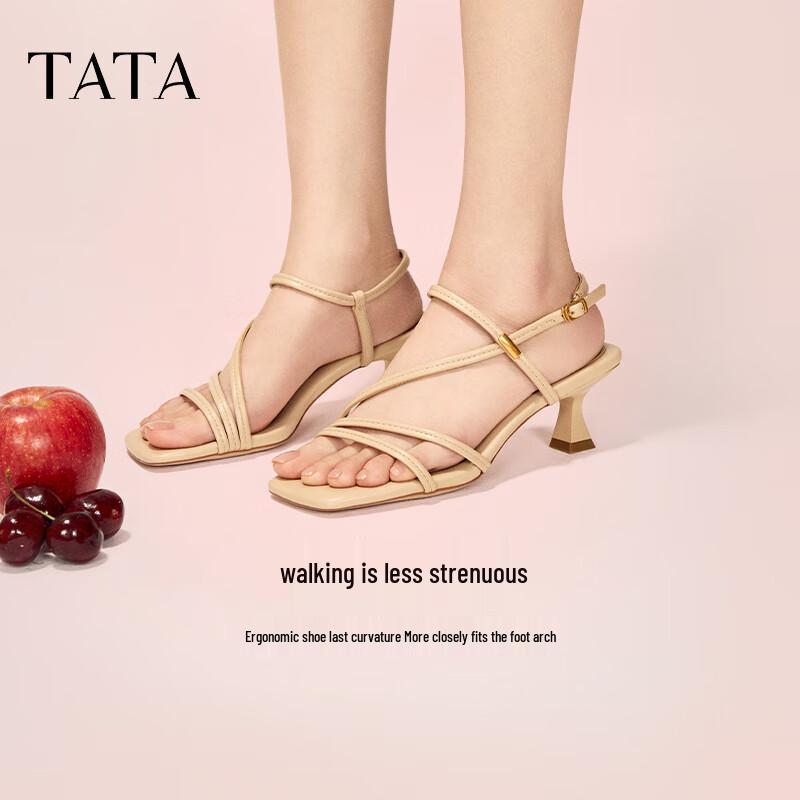 TATA Women s High Heel One-Strap French Retro Sandals 37