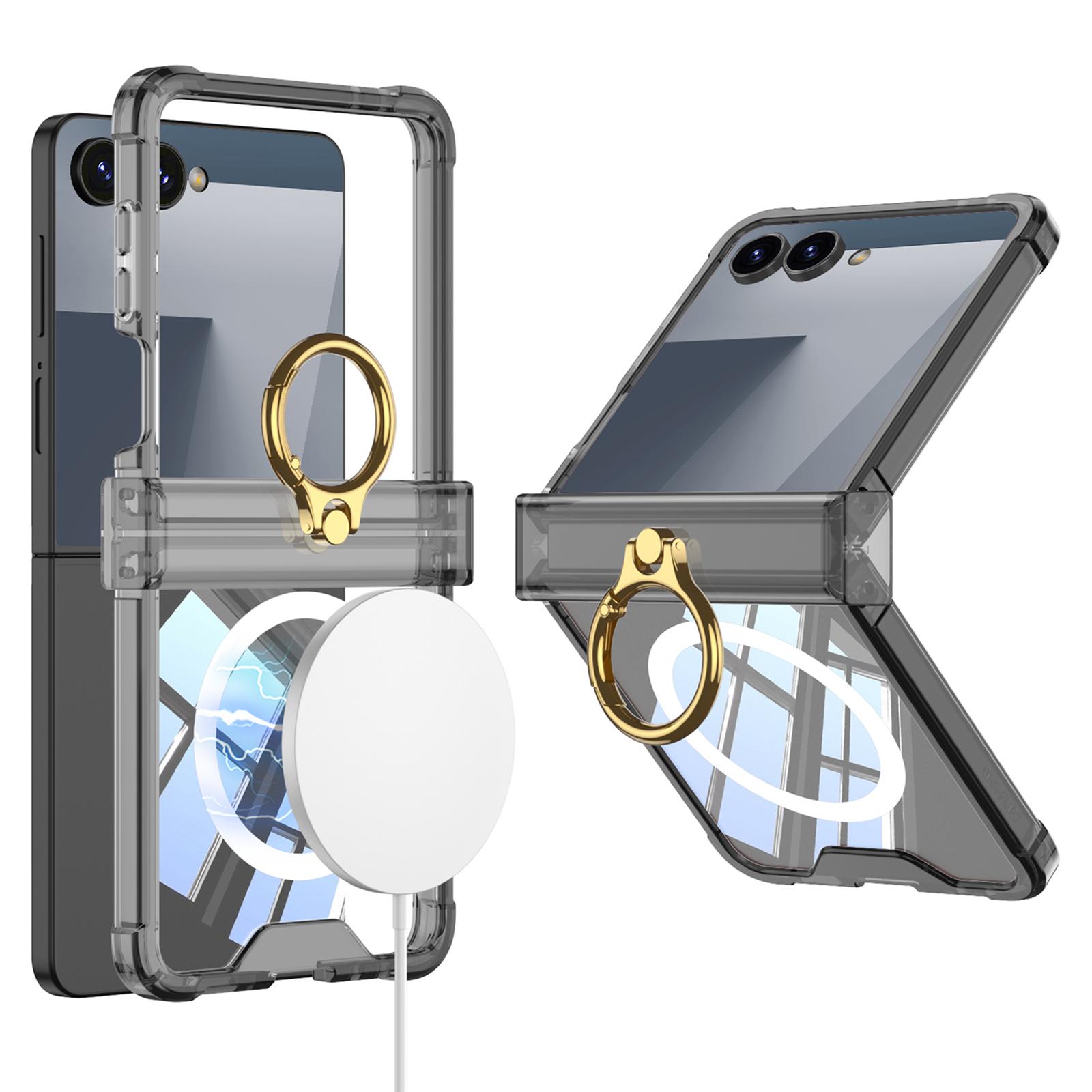 

For Samsung Galaxy Z Flip7 5G Magnetic Case with Ring Holder Airbag Hinge Protection Shockproof Phone Cover Black