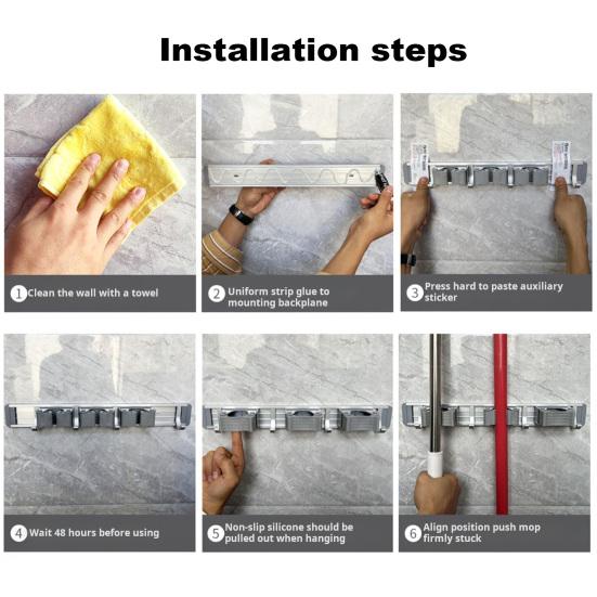 מתלה מטאטא צמוד על הקיר עיצוב מתכוונן בעל עומס חזק בשימוש נרחב קל להתקנה קולב מטאטא וו מגב