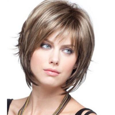 Perruque Synthétique Blonde pour Femmes Cheveux Ondulés Courts Marron Mélangé Cosplay Usage Quotidien Perruque Résistante à la Chaleur KTB