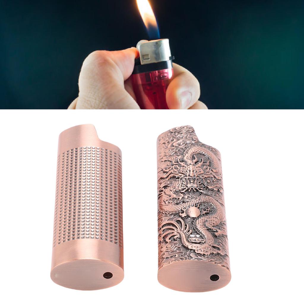 2 Pcs Lighter Case 8cm Length Grid and Dragon Pattern Exquisite Engraved Metal Lighter Cover for Party Bar
