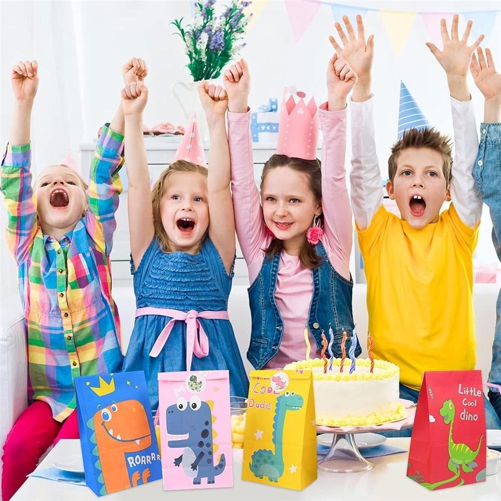 Gift Bags, 24 Pack Dinosaur Paper Bags, Party Paper Bags With Cute Stickers For Children's Parties, Celebrations, Baby's Birthday