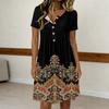 Women's Fashion Retro Print Round Neck Short Sleeve Buttoned Casual Dress
