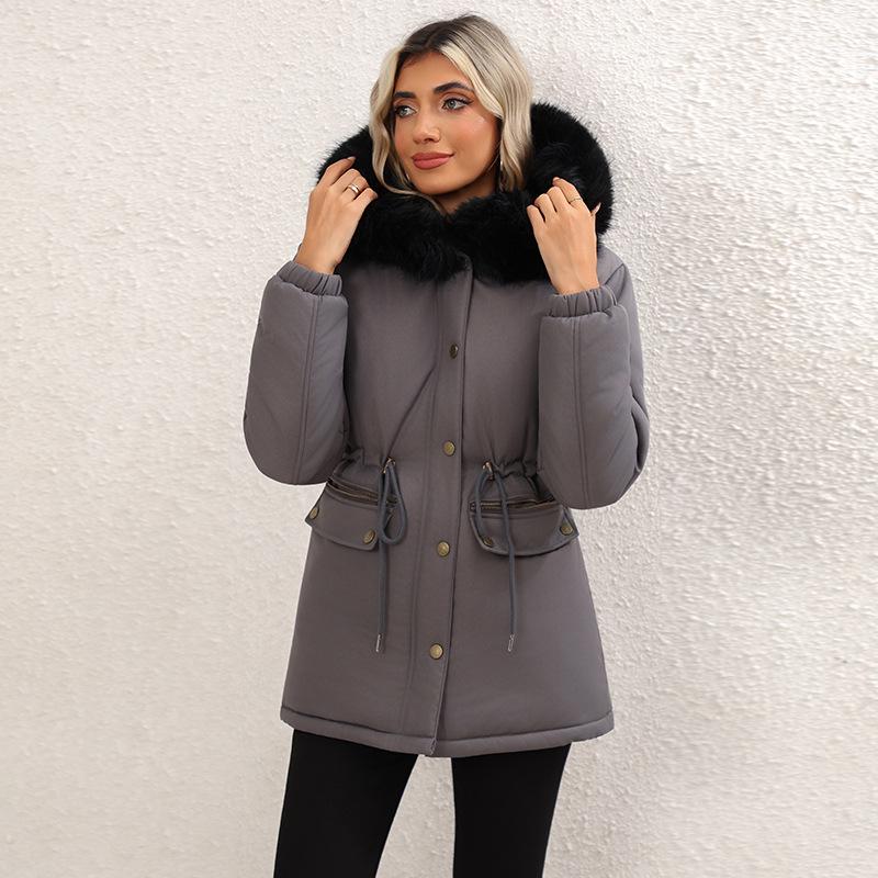 Women's Mid-Length Winter Parka: Loose Korean Style Cotton Coat, Fur-Lined and Velvet-Thickened.
