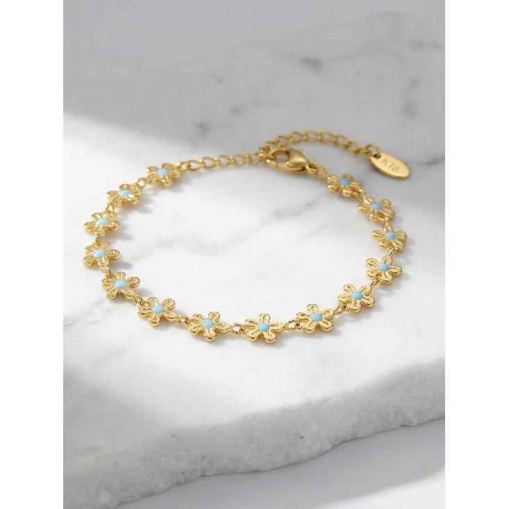 French-style fresh blue oil-drip small flower spliced bracelet, plated with 18k real gold, elegant and sweet hand accessory
