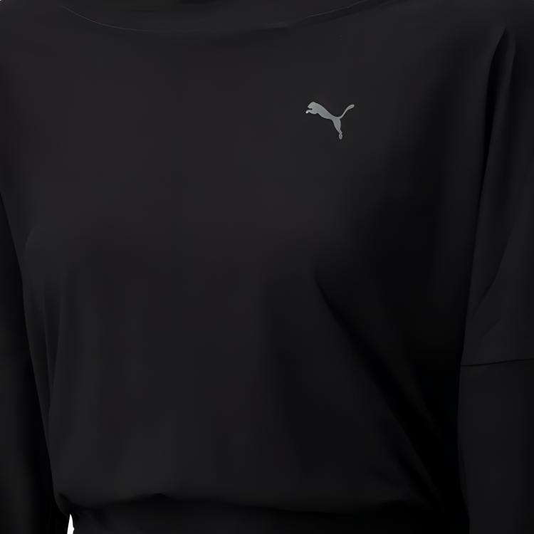 Puma Solid Color Logo Print Pullover Long Sleeve T-Shirt Women tops Black 522711-01
