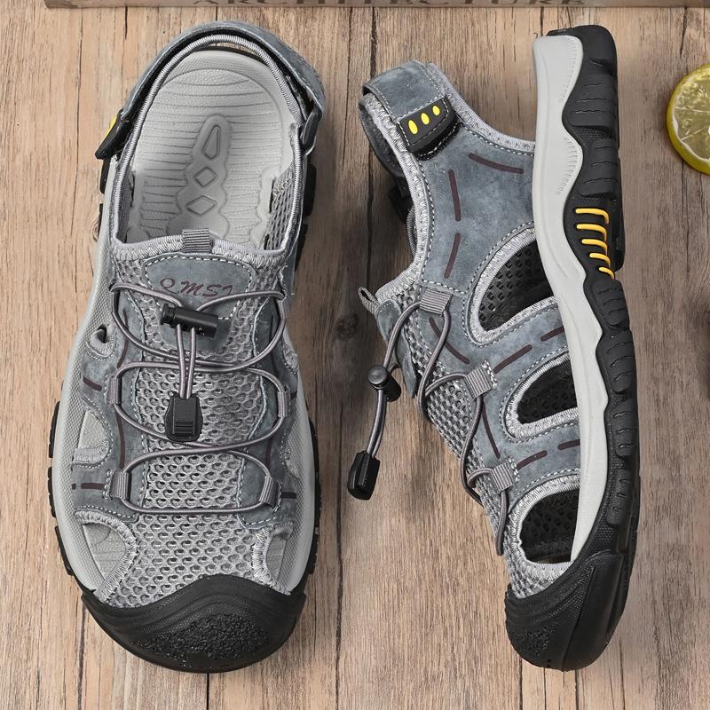 Fashion Non-Slip Leisure Walk Summer Flats Breathable Mens Sandals Genuine Leather Mens Casual Shoes Outdoor Men Beach Shoes Roman Shoes