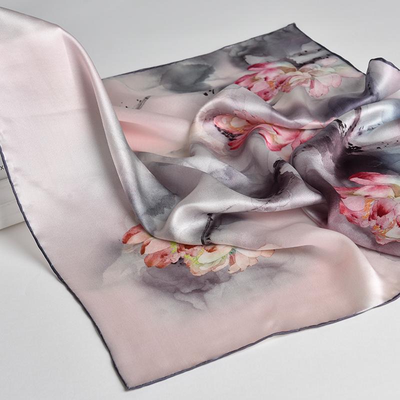 100% Natural Silk Square Scarf Women Flower Print Small Real Silk Bandana Hair Scarf Luxury Neckscarf Pure Silk Head Scarf