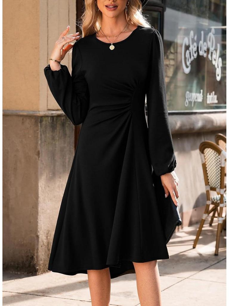 2024 European & American Round Neck Slim Fit Long Sleeve Split Dress for Autumn/Winter Women's Fashion