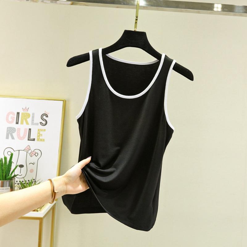

Летний модальный жилет с круглым вырезом для женщин больших размеров без рукавов, майка, которую можно носить с топом-камисолем, ночными рубашками и топами XXXL чёрный