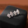 Silver Needle Elegant Bow Earrings - Pleated Irregular Design for Sophisticated Women