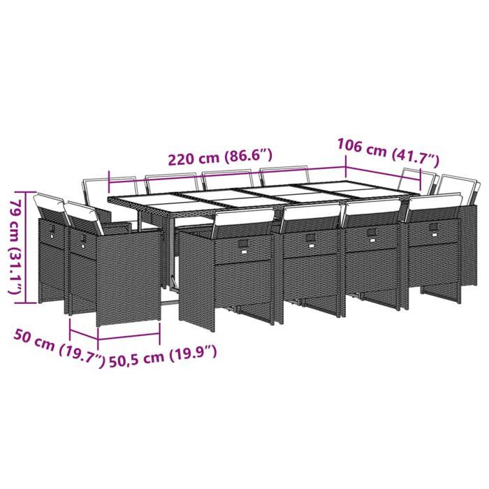 VidaXL Ensemble à manger de jardin avec coussins 13 pcs marron rotin 3277808