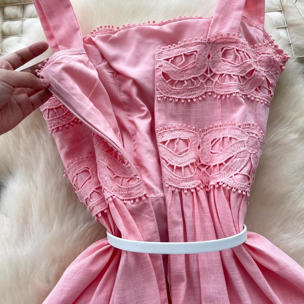 Runway Elegant Formal Luxury Evening Dresses Women Summer Embroidery Lace Short Dress Female Hollow Out Crochet Short Dress