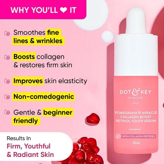 Dot & Key Pomegranate & Retinol Anti Ageing Serum for Face| Boosts Collagen | Reduces Fine Lines & Wrinkles| For Mature, Combination & Dry Skin, 20ml