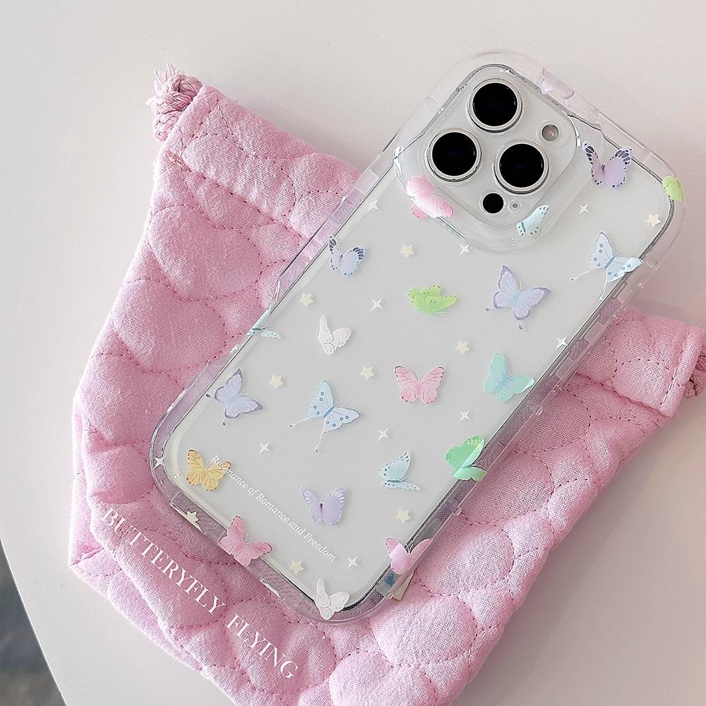 Cute Cartoon Colorful Butterfly Phone Case For iPhone 16 15 14 13 12 11 Pro Max Plus Transparent Silicone Shockproof Cases Cover