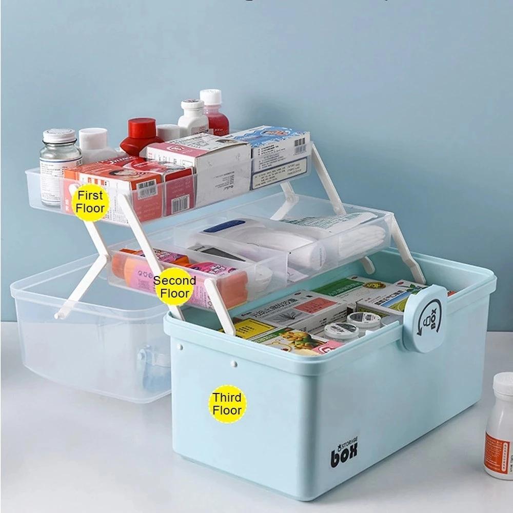 Portable 3 Layers First Aid Kit Medicine Storage Container Large Capacity Family Medicine Organizer Box Family Emergency Kit Box