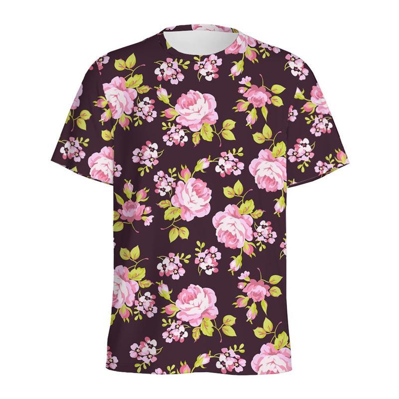 Summer Round Neck 3D Vintage Rose Flower Graphic Print Top Fashionable Casual Short Sleeved Men's T-shirts