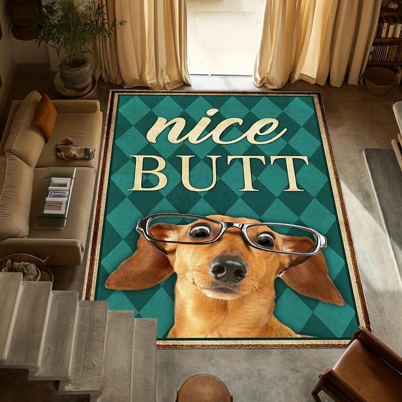 

Funny Dachshund Nice Butt Rug Teal Argyle Pattern NonSlip Easy Clean Humorous Decor Carpet Entryway Bedroom & Dog Lover Space 40X60cm