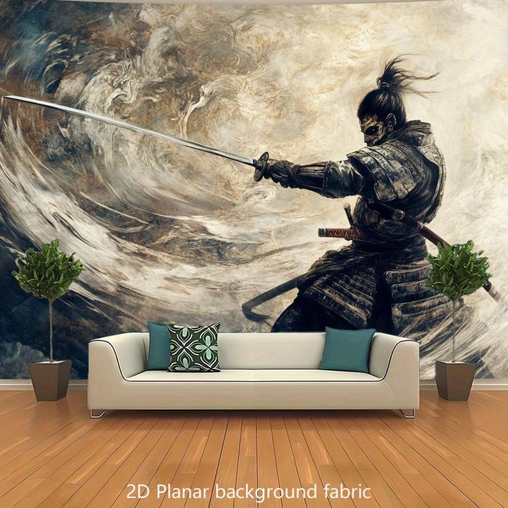 Arazzo da Parete Guerriero Samurai Giapponese, Arazzo Arte Astratta Spada Katana, Decorazione per la Casa Cool per Soggiorno Camera da Letto