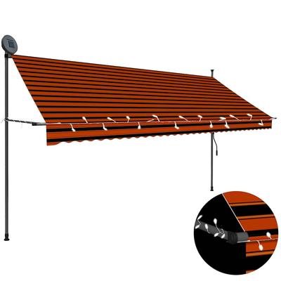 Vidaxl Hand-Rolled Awning with LEDs, 350 Cm, Orange-Brown