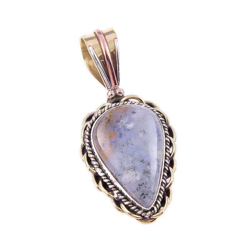 Natural Dendrite Opal 925 Solid Sterling Silver Gift TwoTone Pendant 1.50" M9P43