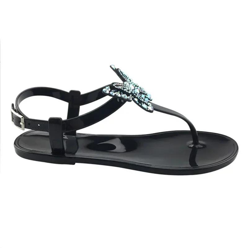 Mode 2025 NEU Sommer Damen Flache Strand Glitzernde Strasssteine Schmetterling Sandalen Zehensteg Flip Flops Hausschuhe Damenschuhe
