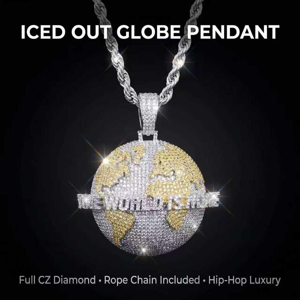 2 Tone Round Brass Pendant Men Hip Hop Necklace Full Bling Cubic Zirconia CZ Fashion Jewelry