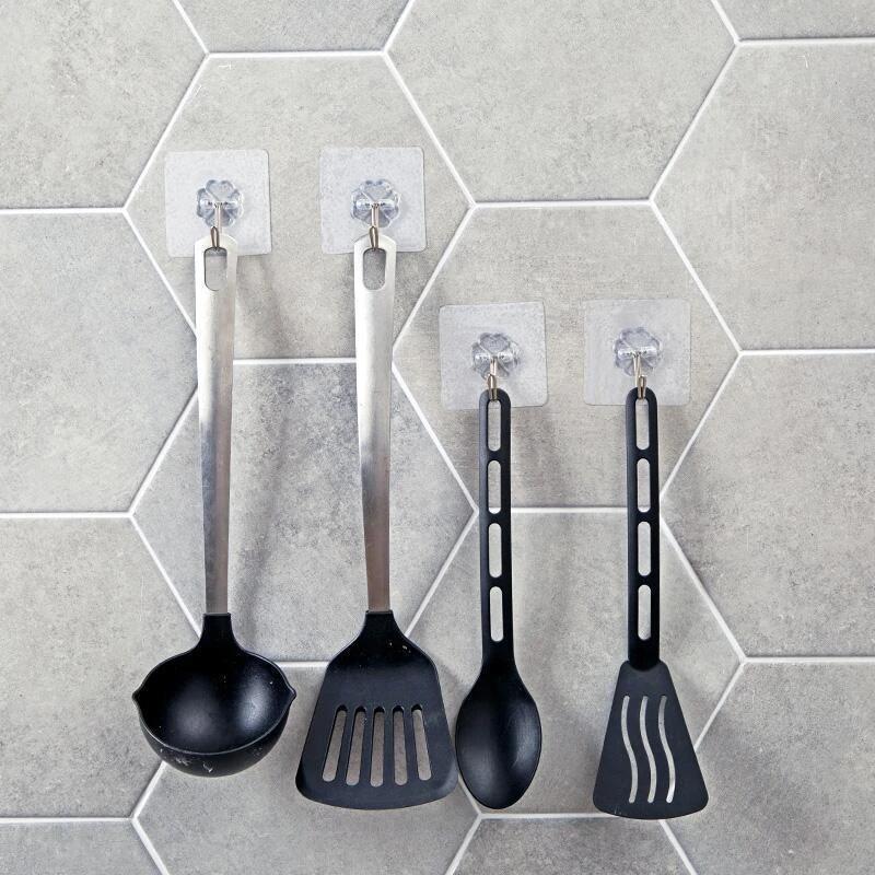 10pcs Transparent Stainless Steel Self-Adhesive Hooks Bathroom Towel Clothes Storage Sticker Hook Key Hangers Storage Holder
