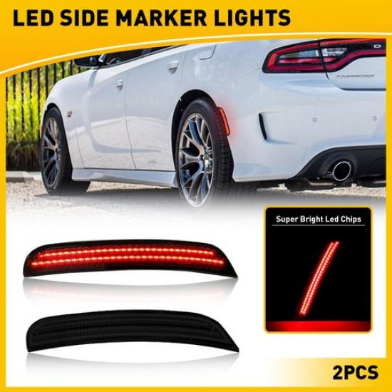 2xFor Dodge Challenger 15-22 08-14 Charger LED Marker Side Light Smoked Red Rear