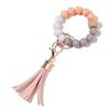 Stock Silicone Beads Elastic Bangle Bracelet Keychain Leather Tassel Silicone Beads Bracelet Wristlet Keychain for Women