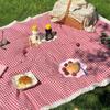 1Pcs 100×150Cm Linen Lace Red Checkered Picnic Mat Outdoor Camping Atmosphere Grass Land Blanket Tablecloth Outing Car Trunk Mat