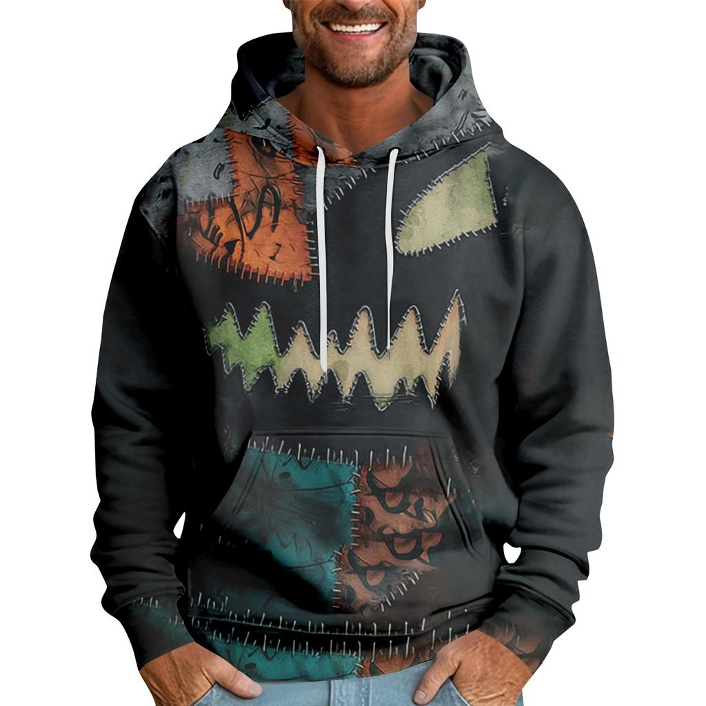 Halloween Blood-stained Print Men's Loose Hooded Sweatshirt