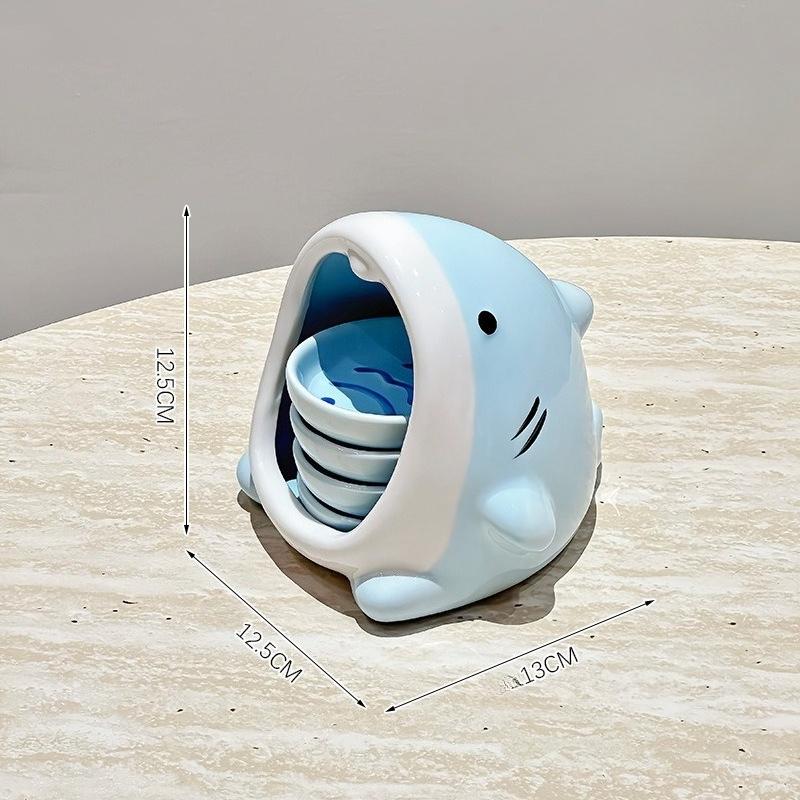 Cute Shark And Small Fish Ceramic Sauce Dish Set Cartoon Design High Aesthetic Value for Home Use Hot Pot Seasoning Dish