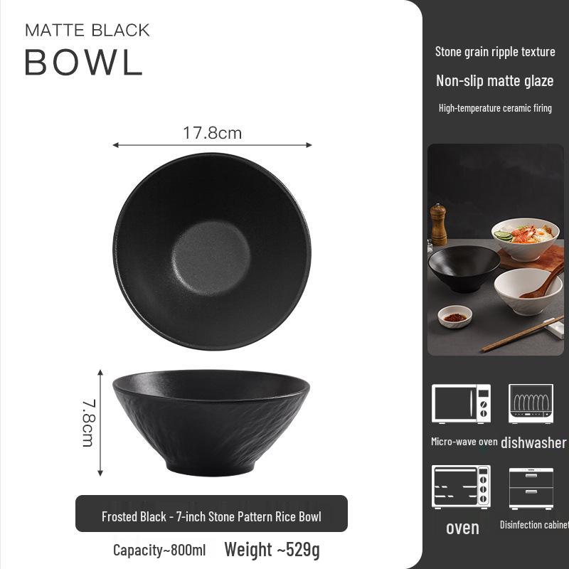 Conical Ceramic Ramen Bowl - Japanese Style Large Noodle Bowl for Soup and Instant Noodles.