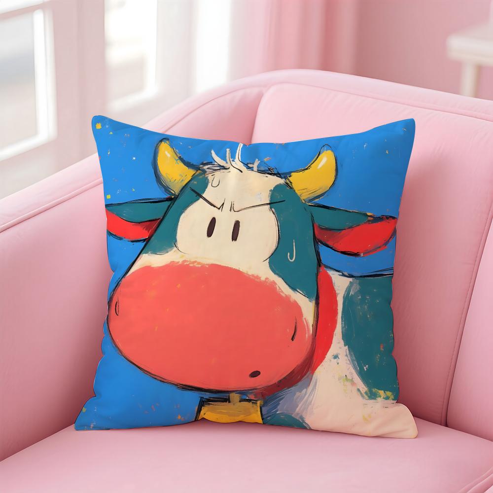 Cute graffiti style cow Cushion Cover Pillowcase Short Plush Invisible zipper Room Sofa Cushion Cover