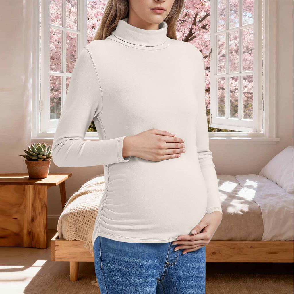 Women's Solid Color Warm Long Sleeved Pullover Maternity Top