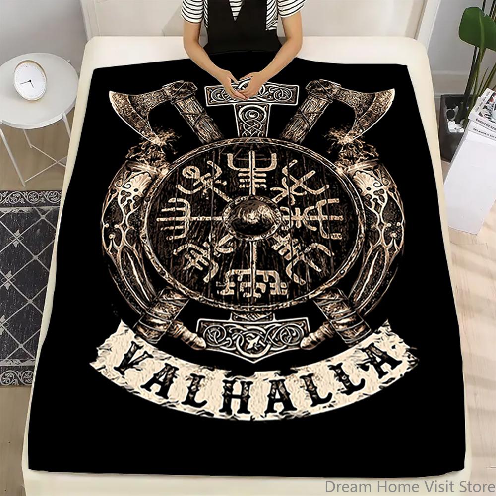 1pc Flanged Blanket, Viking Logo Printing Blanket, suitable for sofas, beds, offices, travel, camping chairs, warm plush blanket