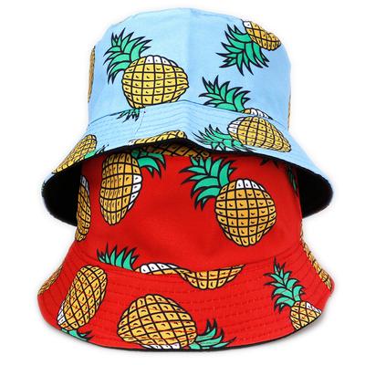 New Double-sided Pineapple Bucket Hat Trendy Fruit Pot Hat Seaside Surfing Sun Hat