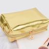 Handheld Makeup Bag with Large Capacity Gold PU Leather Zipper Bags Versatile Make Up Pouch Cosmetic Travel Organizer